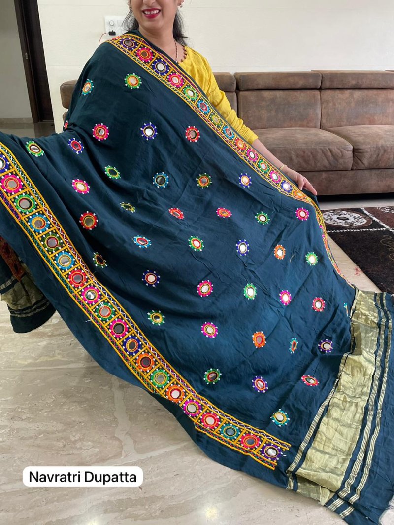 Tew Silk With Embroidery And Foil Mirror Work Navratri Dupatta